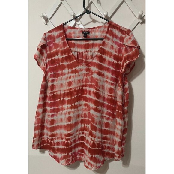 Torrid Women’s Size 0 (Large) Red & White Tie-Dye V-Neck Cap Sleeve Blouse Tunic - Picture 2 of 9